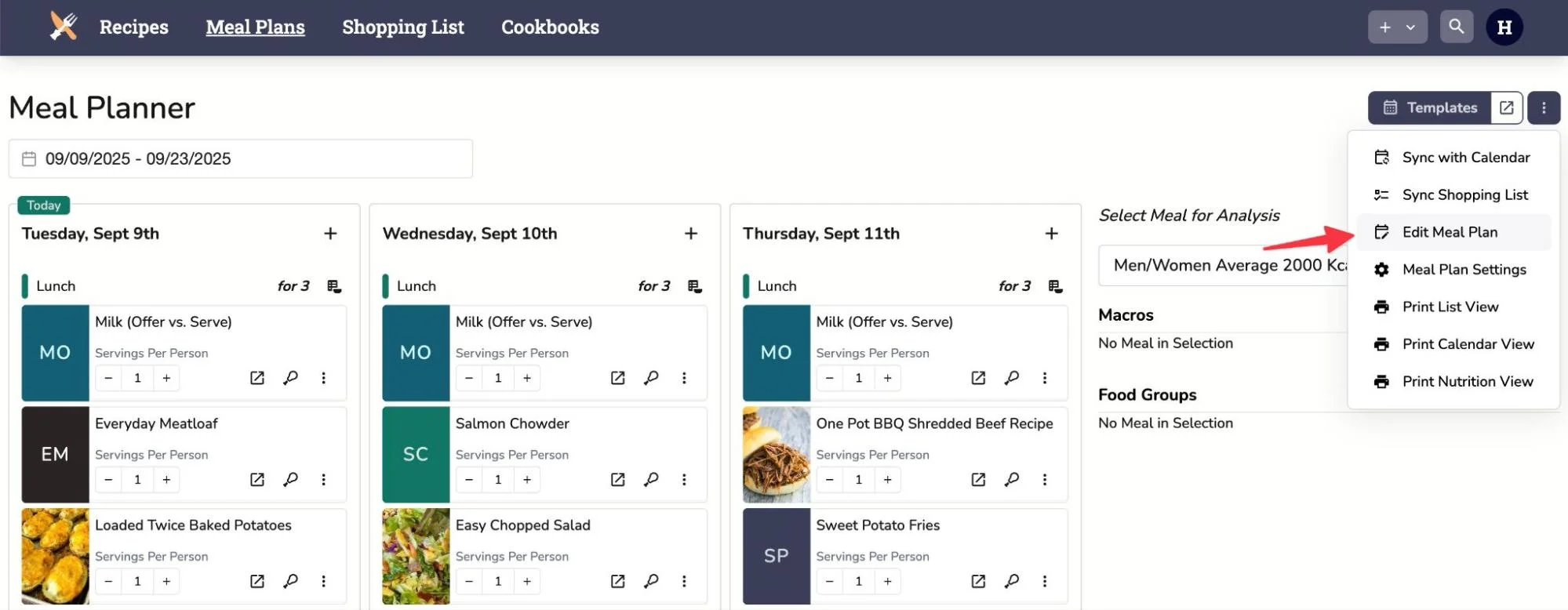 Edit Meal Plan Button