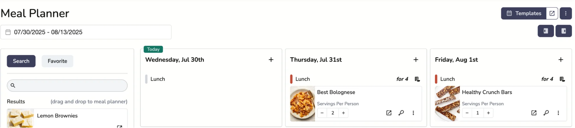 Updated Meal Plan View