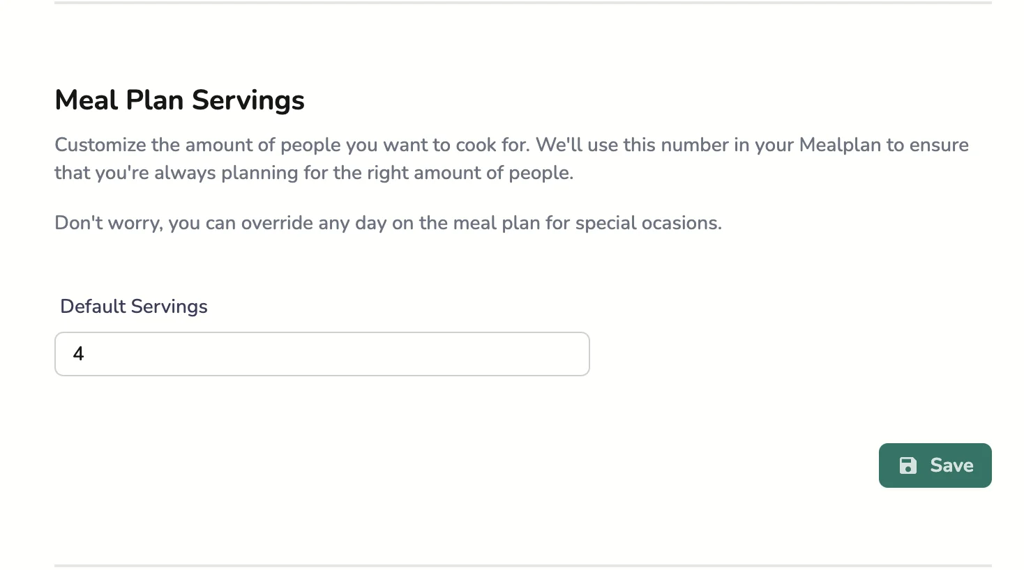Default Servings Settings